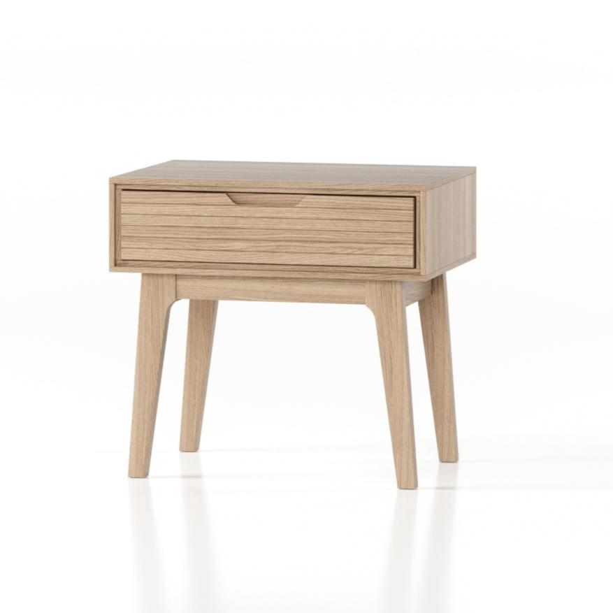 natural wood one drawer beside table